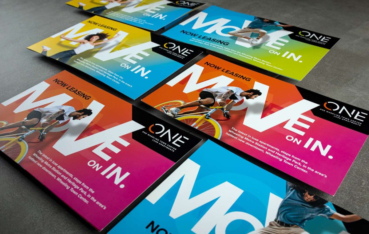 Direct mail campaign created for ONE Wheeling Town Center using the MOVE creative campaign