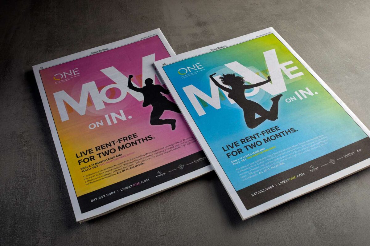 Print ad created for ONE Wheeling Town Center using the creative MOVE ad campaign