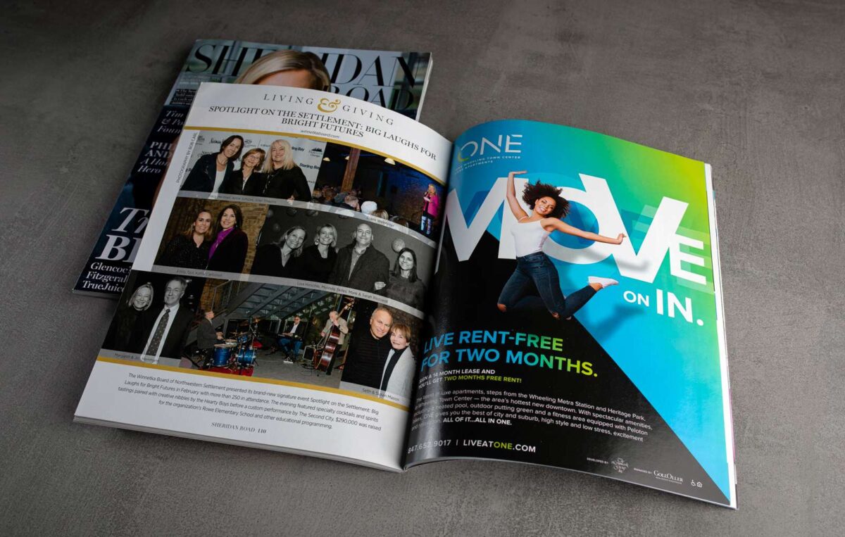 Print advertisement design in magazine for ONE Wheeling Town Center using MOVE creative campaign