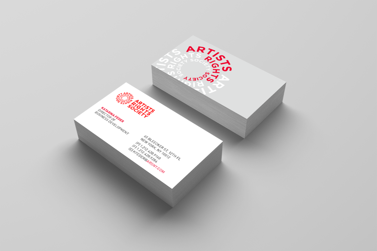 Business card design for Artists Rights Society rebrand